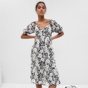 GAP Puff Sleeve Metallic Floral Midi Dress size S